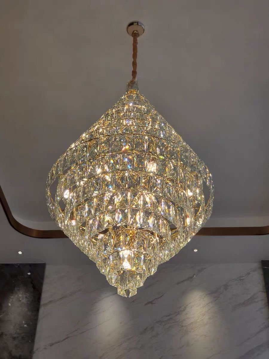 Extra Large Foyer Pure Crystal Ceiling Light Fixture Living Room Entrance Staircase Chandelier-Nobipets