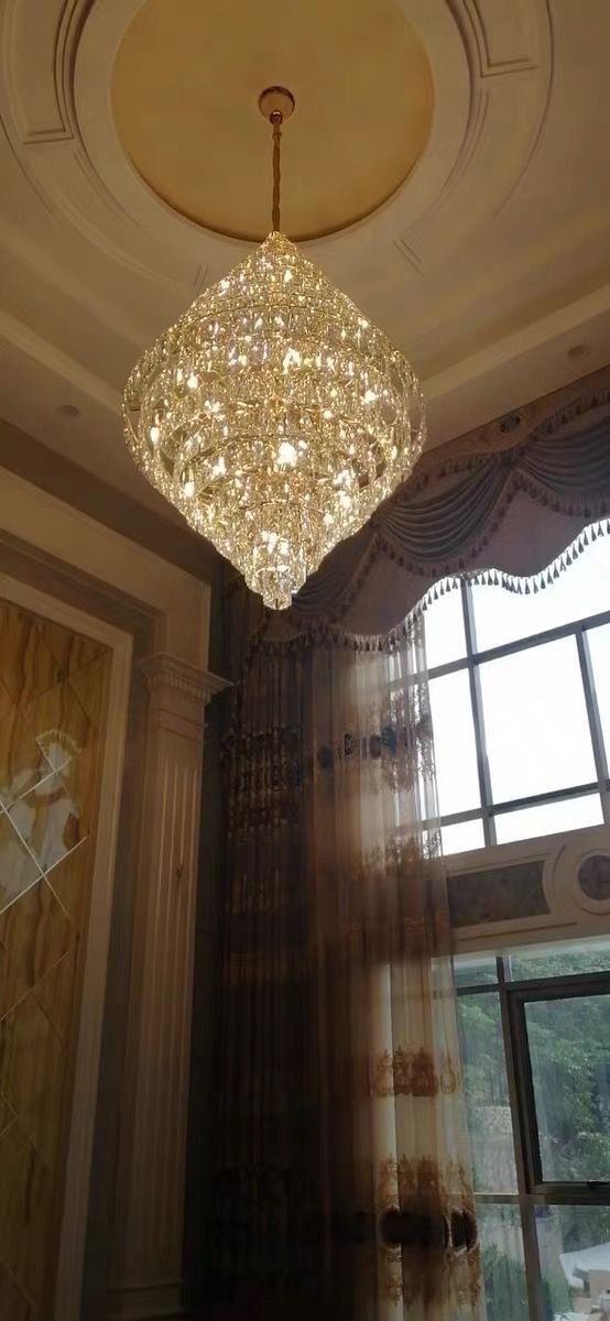 Extra Large Foyer Pure Crystal Ceiling Light Fixture Living Room Entrance Staircase Chandelier-Nobipets