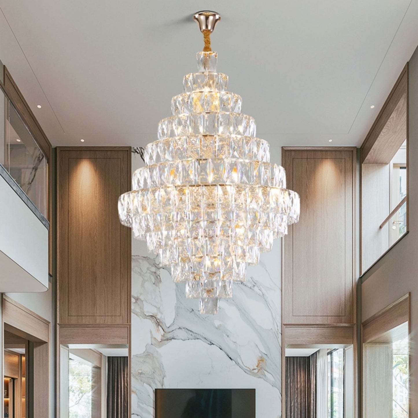 Extra Large Foyer Pure Crystal Ceiling Light Fixture Living Room Entrance Staircase Chandelier-Nobipets