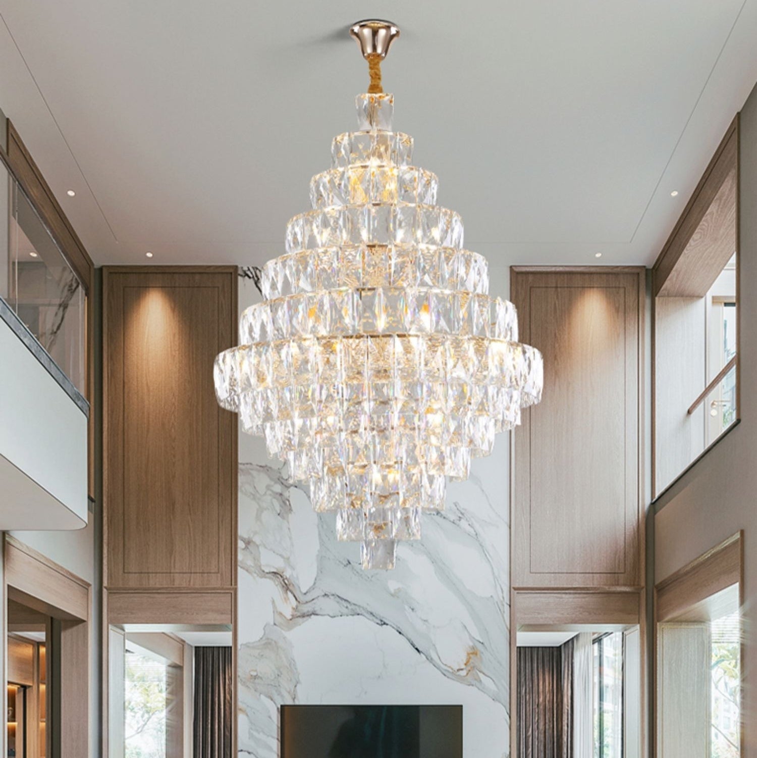 Extra Large Foyer Pure Crystal Ceiling Light Fixture Living Room Entrance Staircase Chandelier-Nobipets