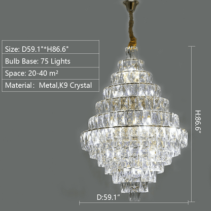 Extra Large Foyer Pure Crystal Ceiling Light Fixture Living Room Entrance Staircase Chandelier-Nobipets