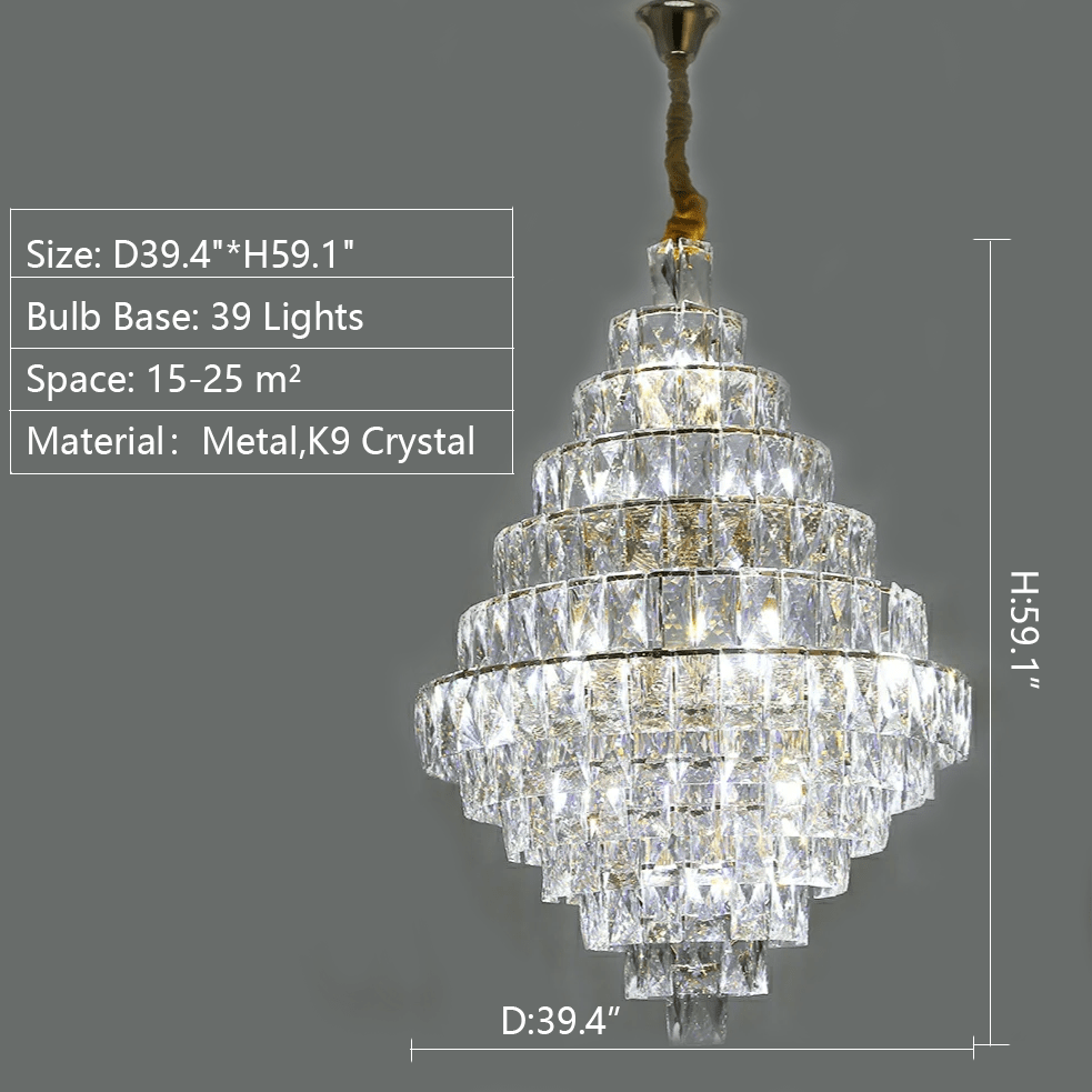 Extra Large Foyer Pure Crystal Ceiling Light Fixture Living Room Entrance Staircase Chandelier-Nobipets