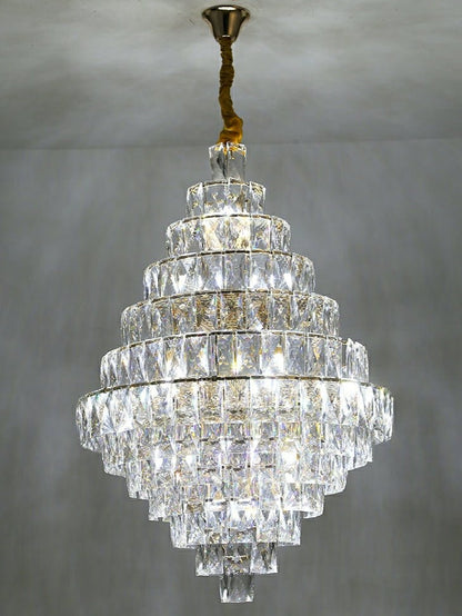 Extra Large Foyer Pure Crystal Ceiling Light Fixture Living Room Entrance Staircase Chandelier-Nobipets