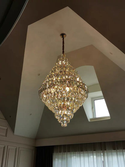 Extra Large Foyer Pure Crystal Ceiling Light Fixture Living Room Entrance Staircase Chandelier-Nobipets