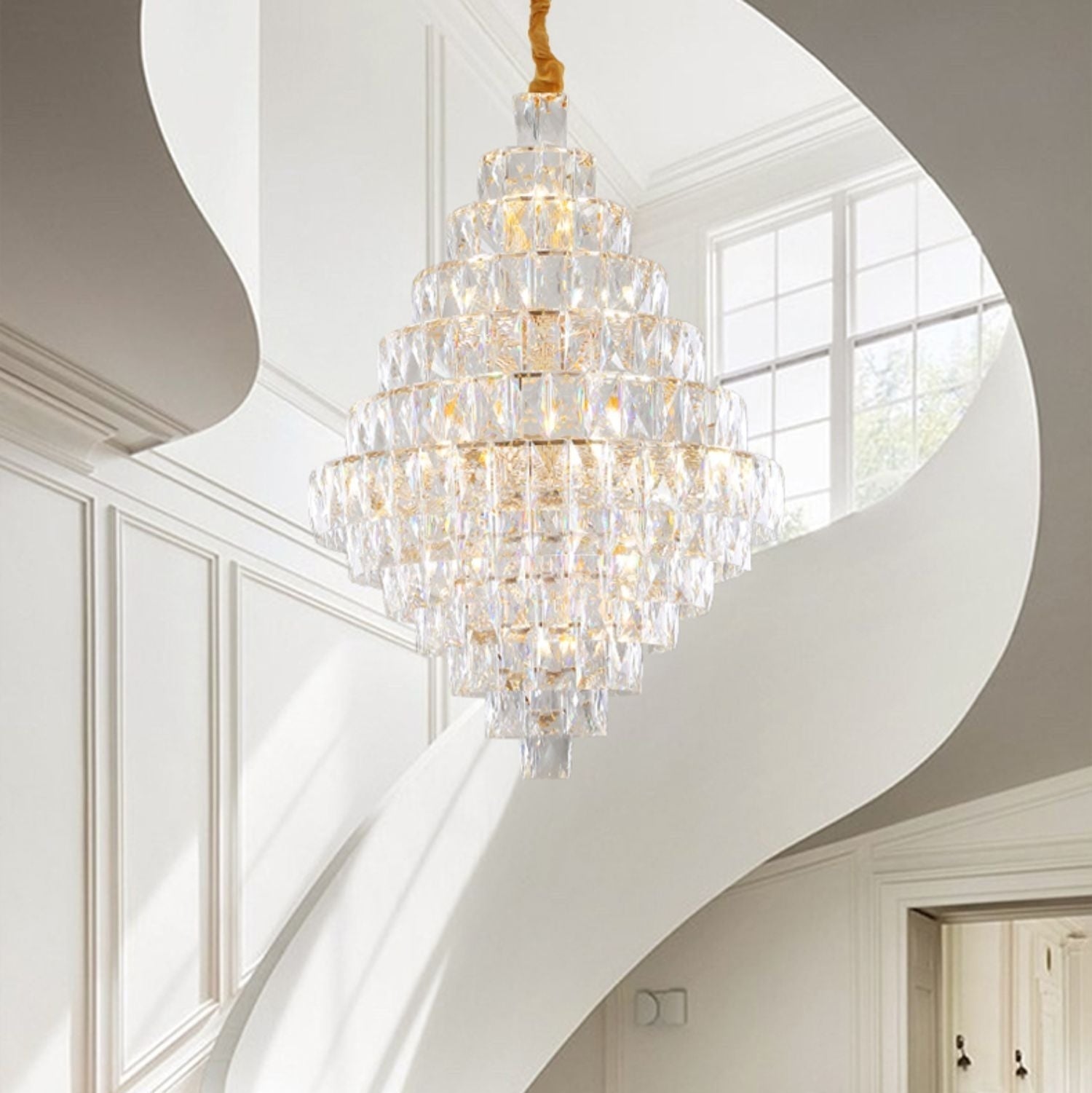 Extra Large Foyer Pure Crystal Ceiling Light Fixture Living Room Entrance Staircase Chandelier-Nobipets