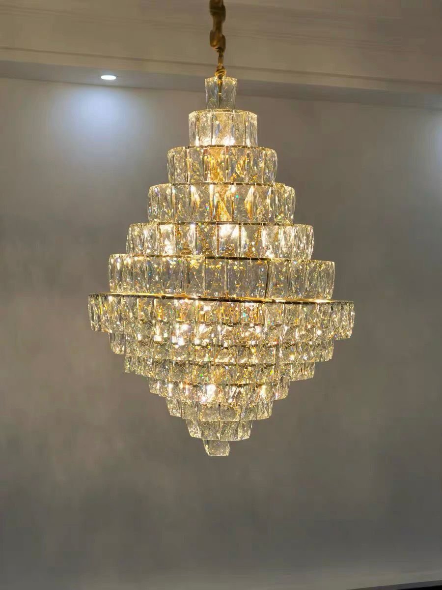 Extra Large Foyer Pure Crystal Ceiling Light Fixture Living Room Entrance Staircase Chandelier-Nobipets