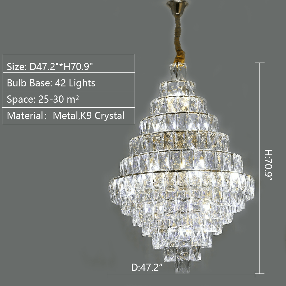 Extra Large Foyer Pure Crystal Ceiling Light Fixture Living Room Entrance Staircase Chandelier-Nobipets