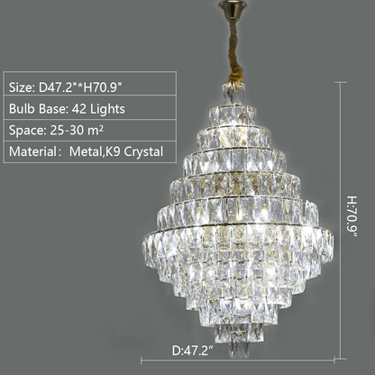 Extra Large Foyer Pure Crystal Ceiling Light Fixture Living Room Entrance Staircase Chandelier-Nobipets