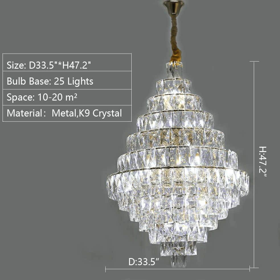 Extra Large Foyer Pure Crystal Ceiling Light Fixture Living Room Entrance Staircase Chandelier-Nobipets