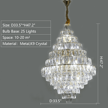 Extra Large Foyer Pure Crystal Ceiling Light Fixture Living Room Entrance Staircase Chandelier-Nobipets