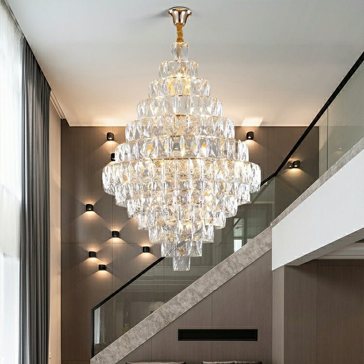 Extra Large Foyer Pure Crystal Ceiling Light Fixture Living Room Entrance Staircase Chandelier-Nobipets
