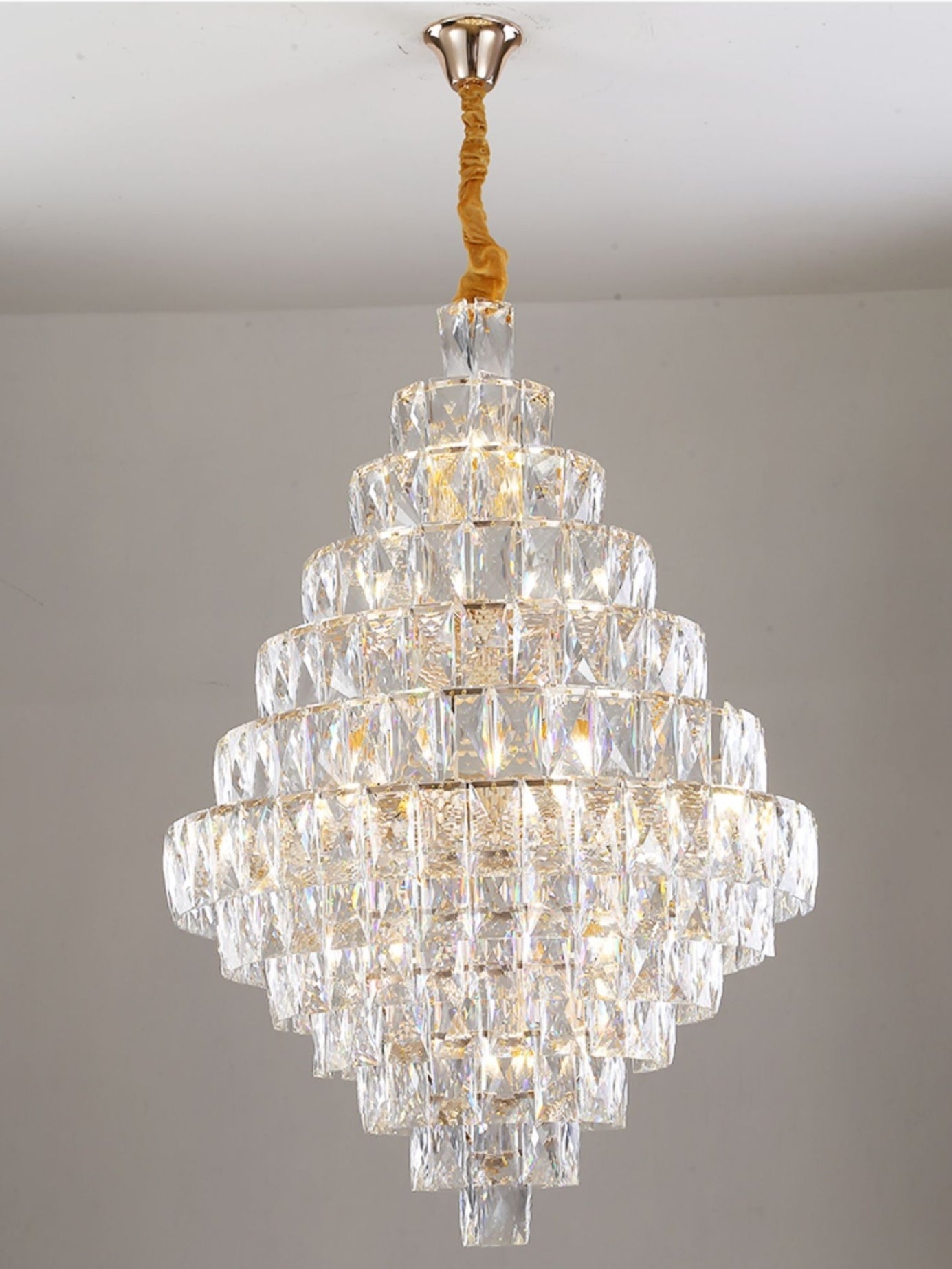 Extra Large Foyer Pure Crystal Ceiling Light Fixture Living Room Entrance Staircase Chandelier-Nobipets