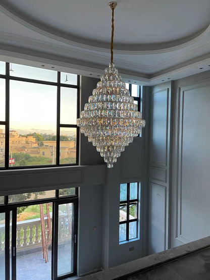 Extra Large Foyer Pure Crystal Ceiling Light Fixture Living Room Entrance Staircase Chandelier-Nobipets