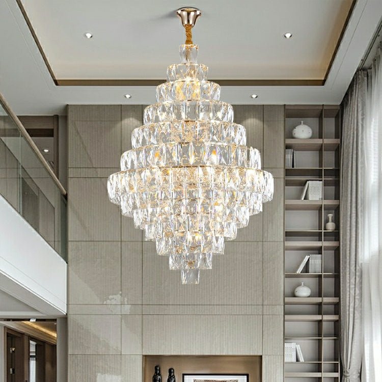 Extra Large Foyer Pure Crystal Ceiling Light Fixture Living Room Entrance Staircase Chandelier-Nobipets
