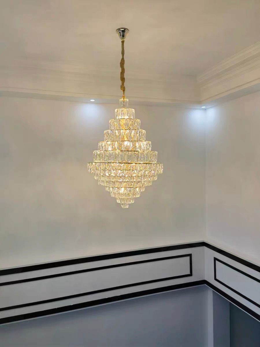 Extra Large Foyer Pure Crystal Ceiling Light Fixture Living Room Entrance Staircase Chandelier-Nobipets
