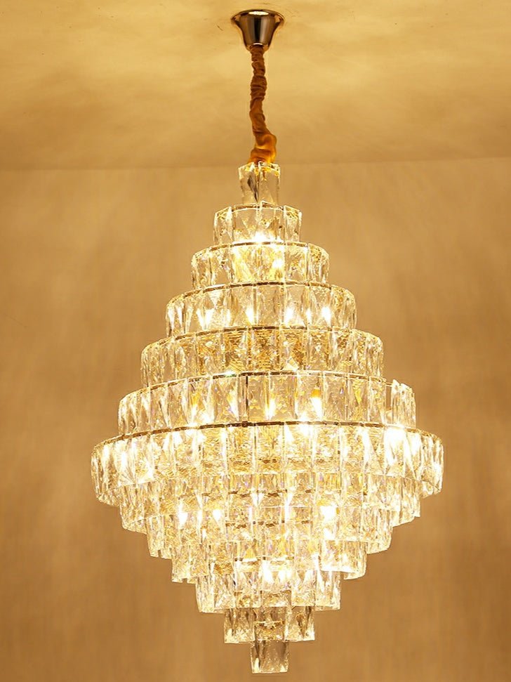 Extra Large Foyer Pure Crystal Ceiling Light Fixture Living Room Entrance Staircase Chandelier-Nobipets
