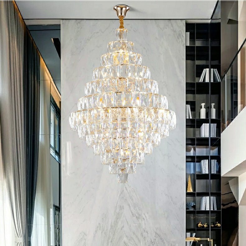 Extra Large Foyer Pure Crystal Ceiling Light Fixture Living Room Entrance Staircase Chandelier-Nobipets
