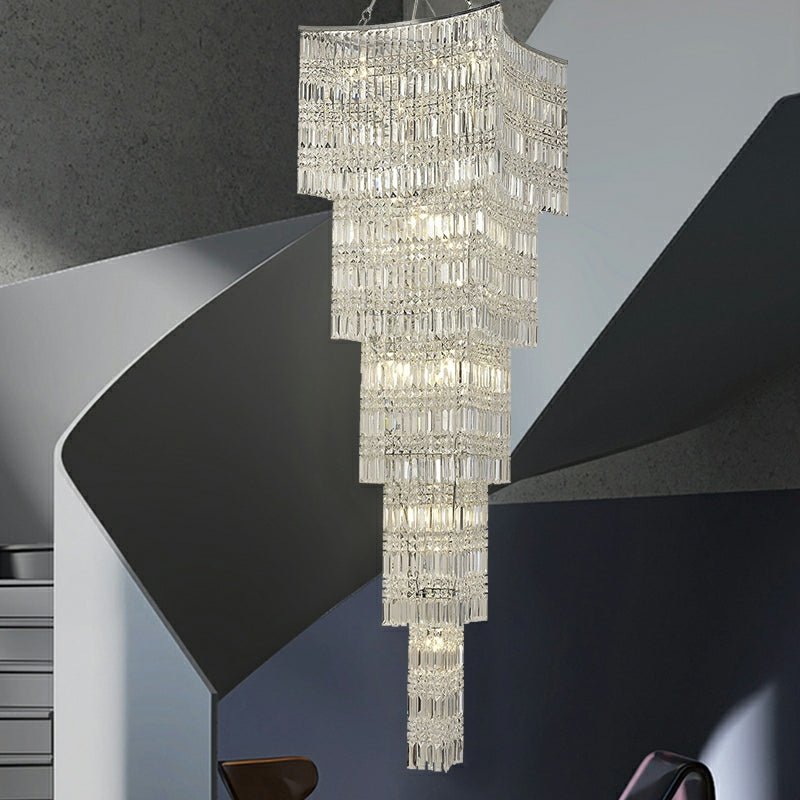 Extra Large Foyer Vertical Layers K9 Crystal Chandelier Chrome Ceiling Lighting Fixture For Staircase Entryway Decor-Nobipets
