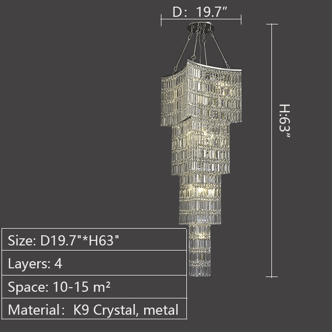 Extra Large Foyer Vertical Layers K9 Crystal Chandelier Chrome Ceiling Lighting Fixture For Staircase Entryway Decor-Nobipets