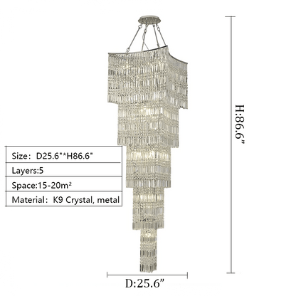 Extra Large Foyer Vertical Layers K9 Crystal Chandelier Chrome Ceiling Lighting Fixture For Staircase Entryway Decor-Nobipets