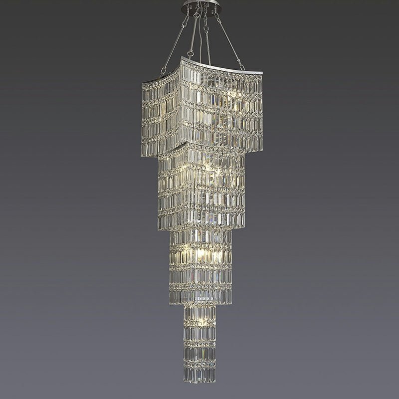 Extra Large Foyer Vertical Layers K9 Crystal Chandelier Chrome Ceiling Lighting Fixture For Staircase Entryway Decor-Nobipets
