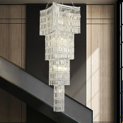 Extra Large Foyer Vertical Layers K9 Crystal Chandelier Chrome Ceiling Lighting Fixture For Staircase Entryway Decor-Nobipets