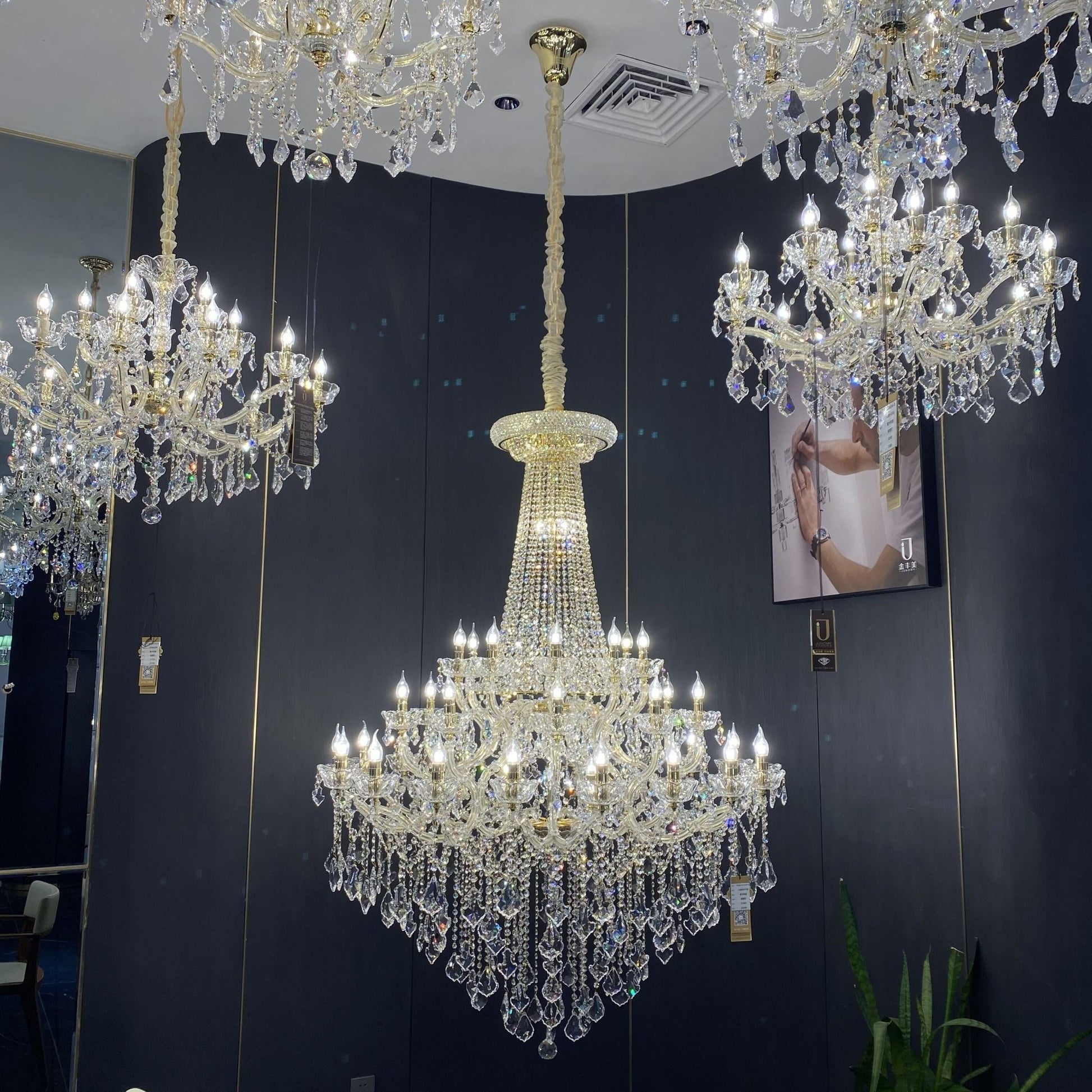 Extra Large French Candle Crystal Chandelier Ceiling Art Branch Foyer/Staircase Light Fixture-Nobipets