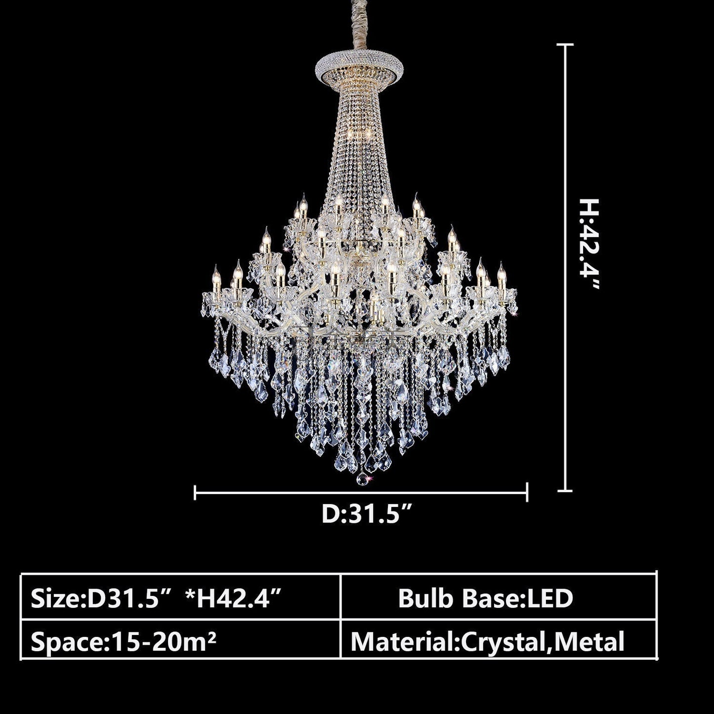 Extra Large French Candle Crystal Chandelier Ceiling Art Branch Foyer/Staircase Light Fixture-Nobipets