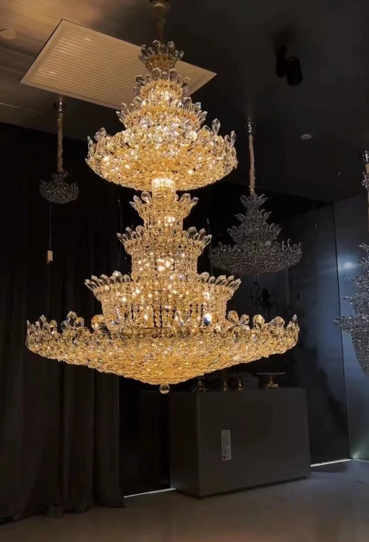 Extra Large Luxury Gold Empire Crystal Chandelier Multi-Layers Fixture For Foyer/ Big Hallway/ Hotel lobby/ Palace Hall-Nobipets