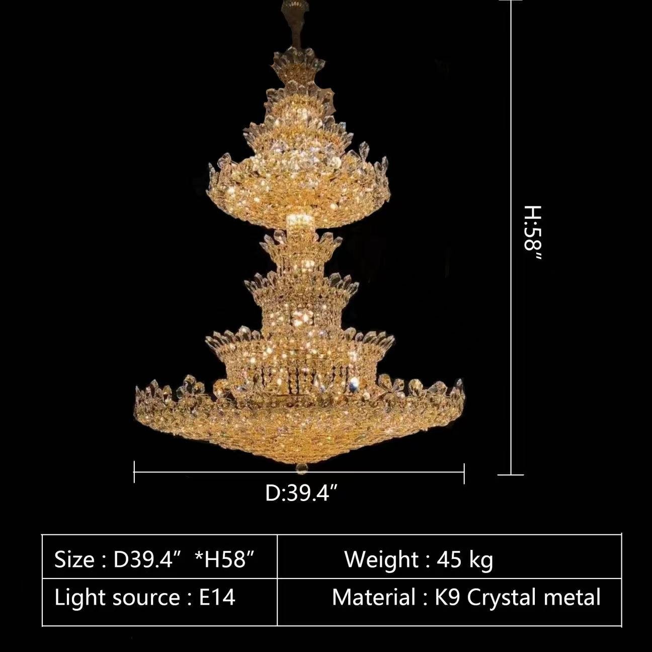 Extra Large Luxury Gold Empire Crystal Chandelier Multi-Layers Fixture For Foyer/ Big Hallway/ Hotel lobby/ Palace Hall-Nobipets