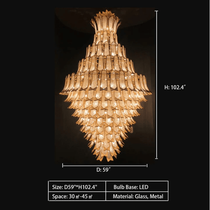 Extra Large Luxury Multi-tier Gold Pendant Glass Chandelier for Stairs/Large High-ceiling Room-Nobipets