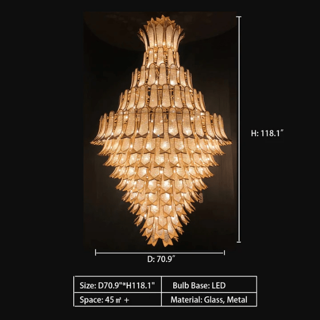 Extra Large Luxury Multi-tier Gold Pendant Glass Chandelier for Stairs/Large High-ceiling Room-Nobipets