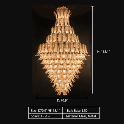 Extra Large Luxury Multi-tier Gold Pendant Glass Chandelier for Stairs/Large High-ceiling Room-Nobipets