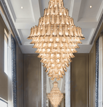Extra Large Luxury Multi-tier Gold Pendant Glass Chandelier for Stairs/Large High-ceiling Room-Nobipets