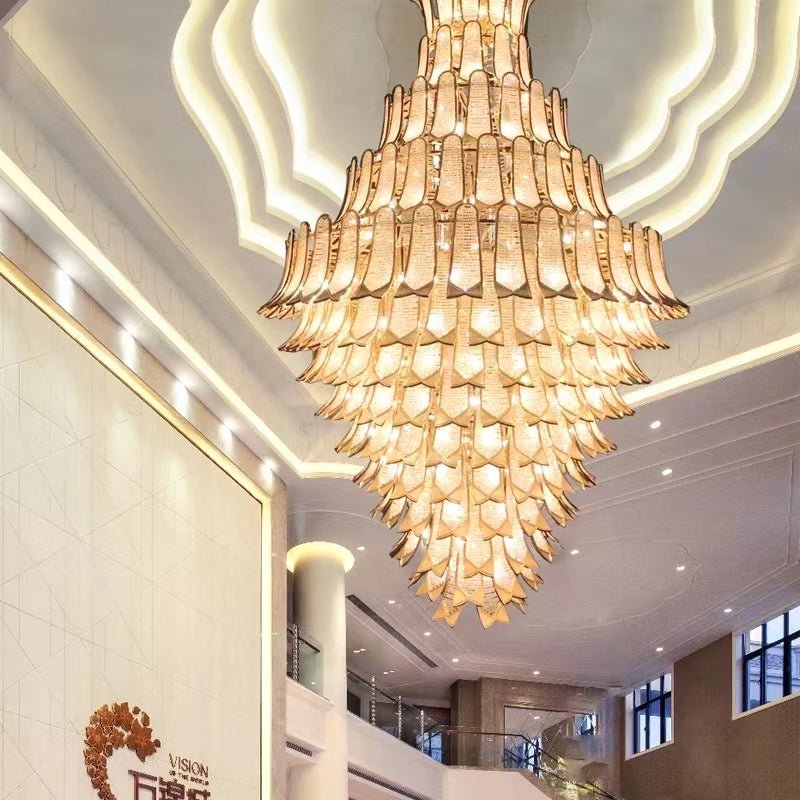 Extra Large Luxury Multi-tier Gold Pendant Glass Chandelier for Stairs/Large High-ceiling Room-Nobipets