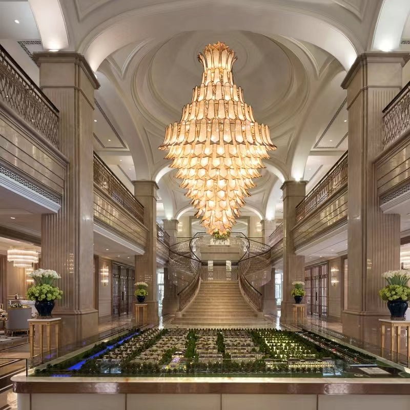Extra Large Luxury Multi-tier Gold Pendant Glass Chandelier for Stairs/Large High-ceiling Room-Nobipets