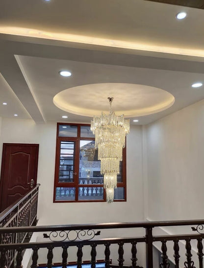 Extra Large Luxury Multi-tiered Crystal Chandelier in Gold Finish for Foyer/Staircase-Nobipets