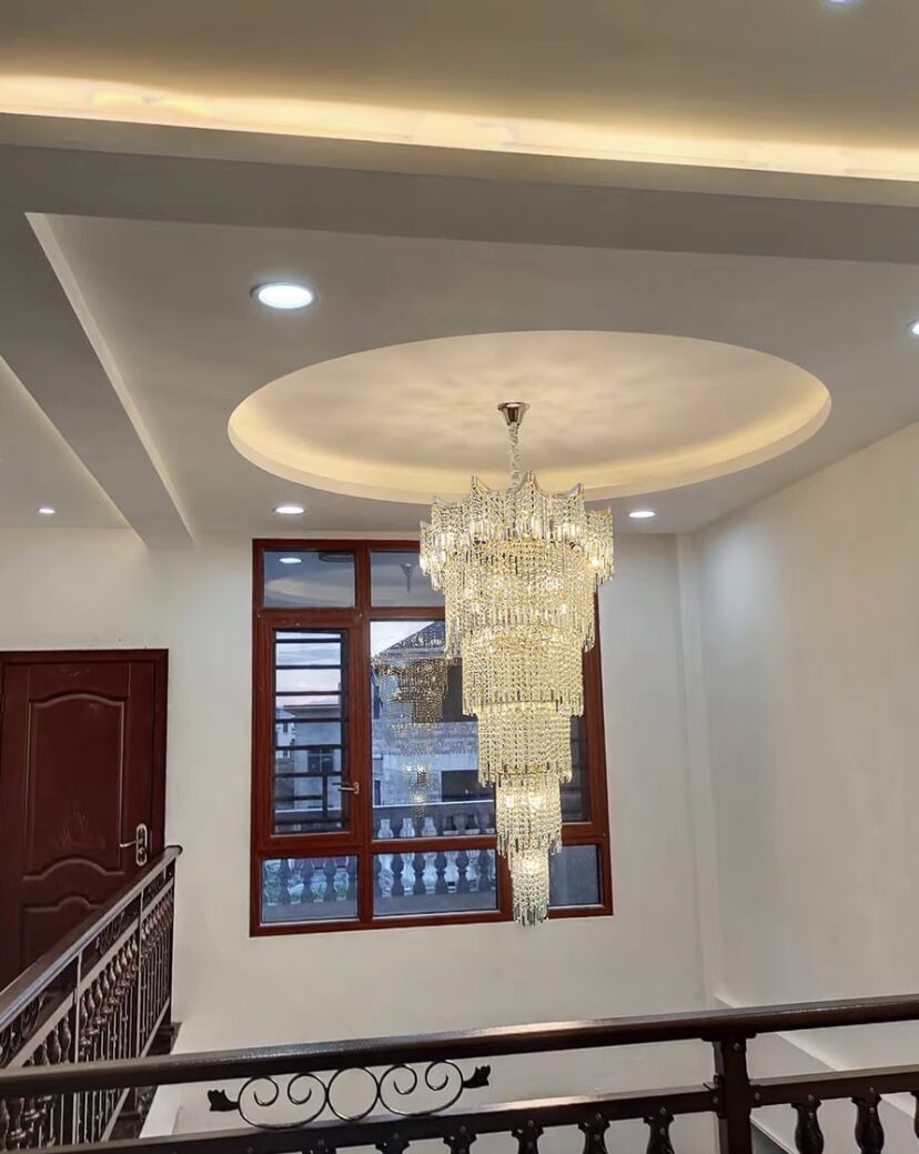 Extra Large Luxury Multi-tiered Crystal Chandelier in Gold Finish for Foyer/Staircase-Nobipets