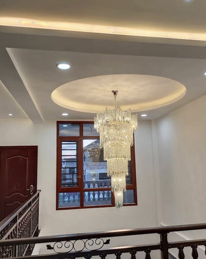 Extra Large Luxury Multi-tiered Crystal Chandelier in Gold Finish for Foyer/Staircase-Nobipets