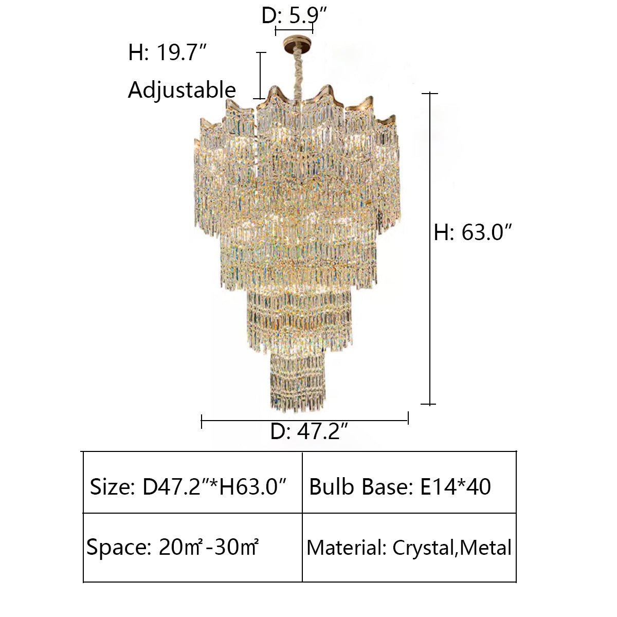 Extra Large Luxury Multi-tiered Crystal Chandelier in Gold Finish for Foyer/Staircase-Nobipets