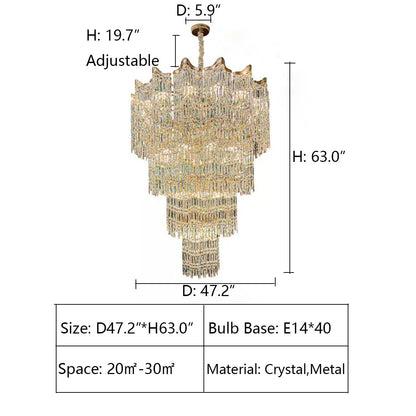 Extra Large Luxury Multi-tiered Crystal Chandelier in Gold Finish for Foyer/Staircase-Nobipets