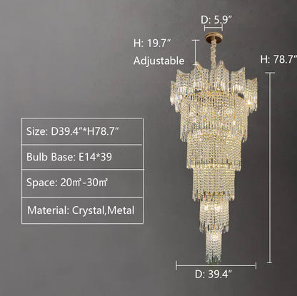 Extra Large Luxury Multi-tiered Crystal Chandelier in Gold Finish for Foyer/Staircase-Nobipets