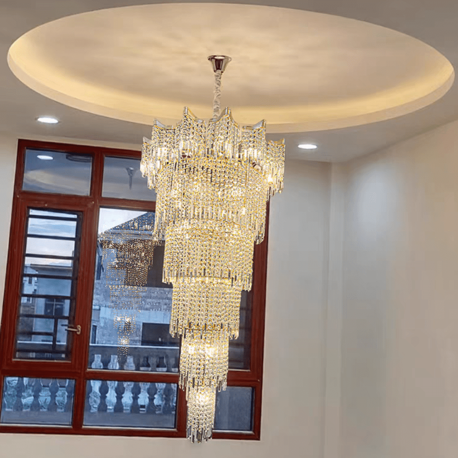 Extra Large Luxury Multi-tiered Crystal Chandelier in Gold Finish for Foyer/Staircase-Nobipets