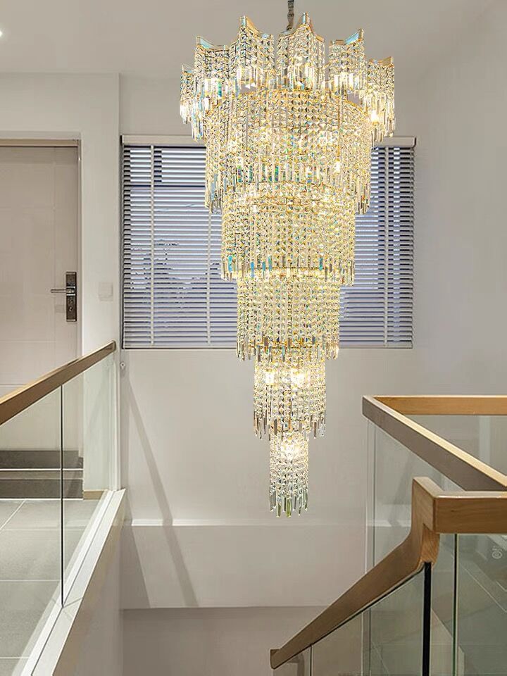 Extra Large Luxury Multi-tiered Crystal Chandelier in Gold Finish for Foyer/Staircase-Nobipets