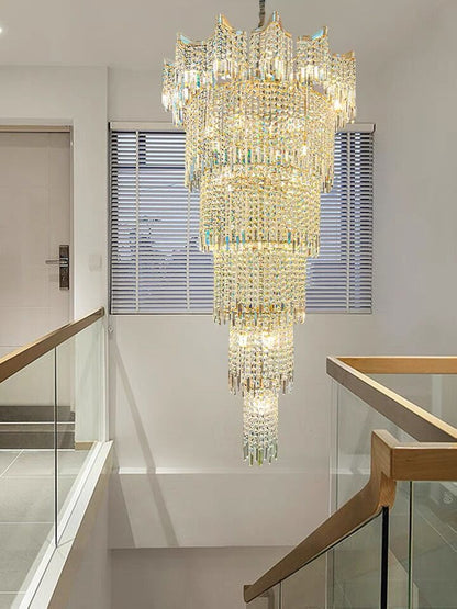 Extra Large Luxury Multi-tiered Crystal Chandelier in Gold Finish for Foyer/Staircase-Nobipets