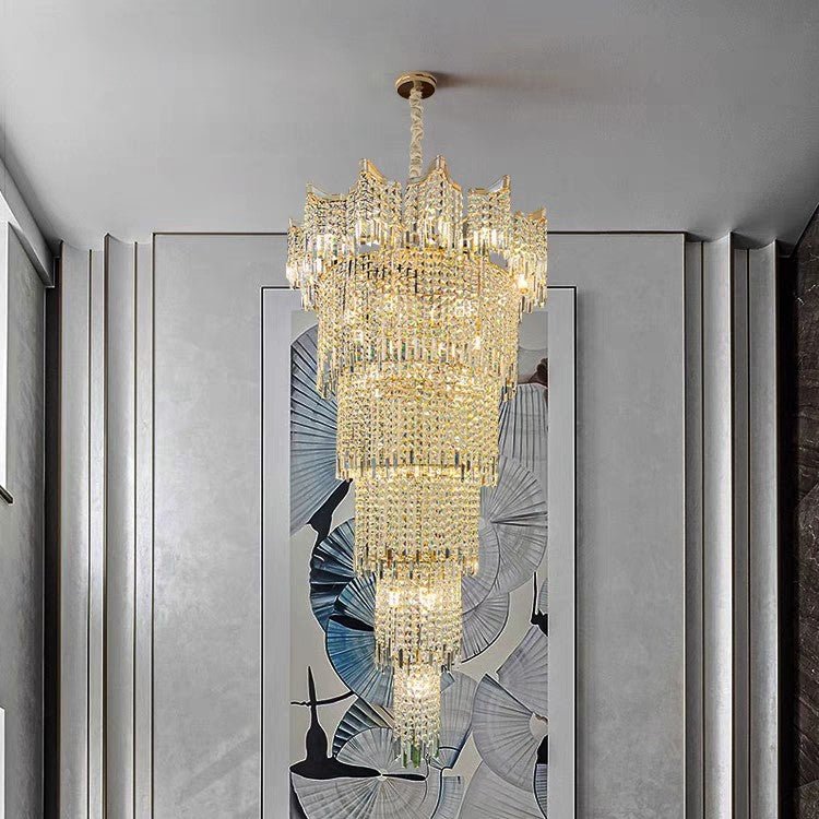 Extra Large Luxury Multi-tiered Crystal Chandelier in Gold Finish for Foyer/Staircase-Nobipets