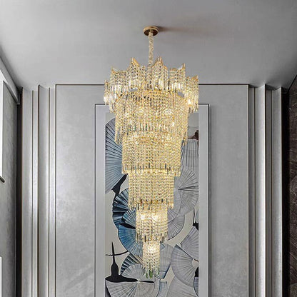 Extra Large Luxury Multi-tiered Crystal Chandelier in Gold Finish for Foyer/Staircase-Nobipets