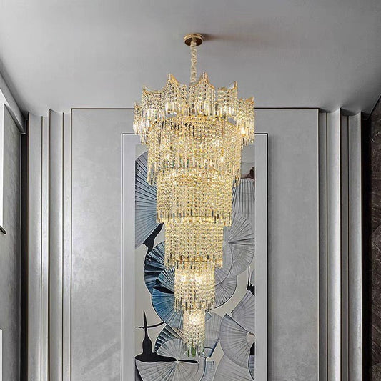 Extra Large Luxury Multi-tiered Crystal Chandelier in Gold Finish for Foyer/Staircase-Nobipets