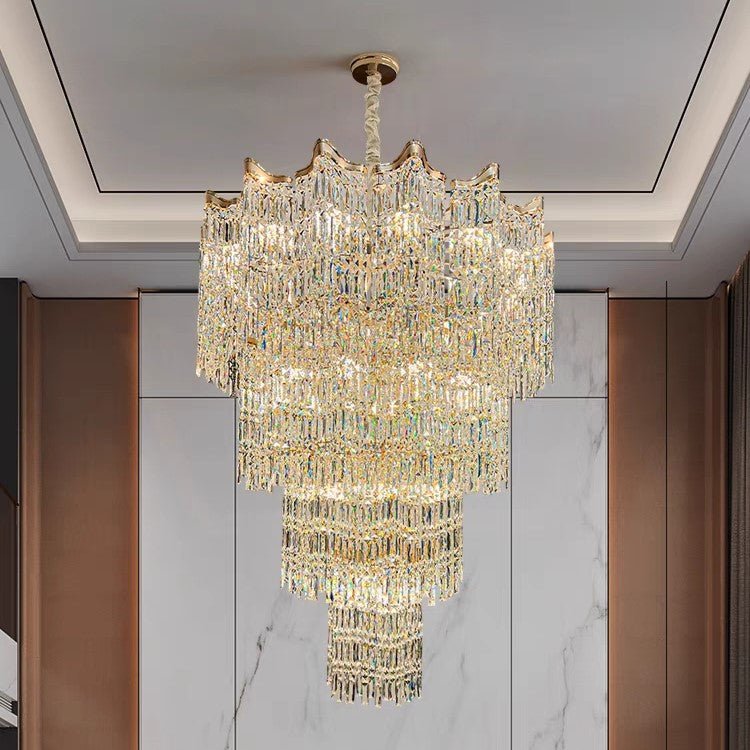 Extra Large Luxury Multi-tiered Crystal Chandelier in Gold Finish for Foyer/Staircase-Nobipets