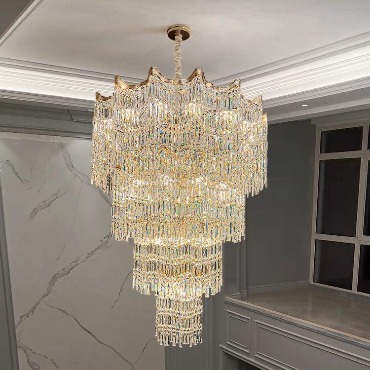 Extra Large Luxury Multi-tiered Crystal Chandelier in Gold Finish for Foyer/Staircase-Nobipets